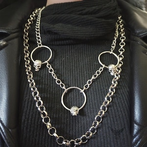 Collar gótico con anilla en forma de O, cadena para billetera, cinturón y pantalones, estilo punk, gótico, grunge, años 90, estilo alternativo, cadena para jeans, llavero, gargantilla de motociclista plateada.