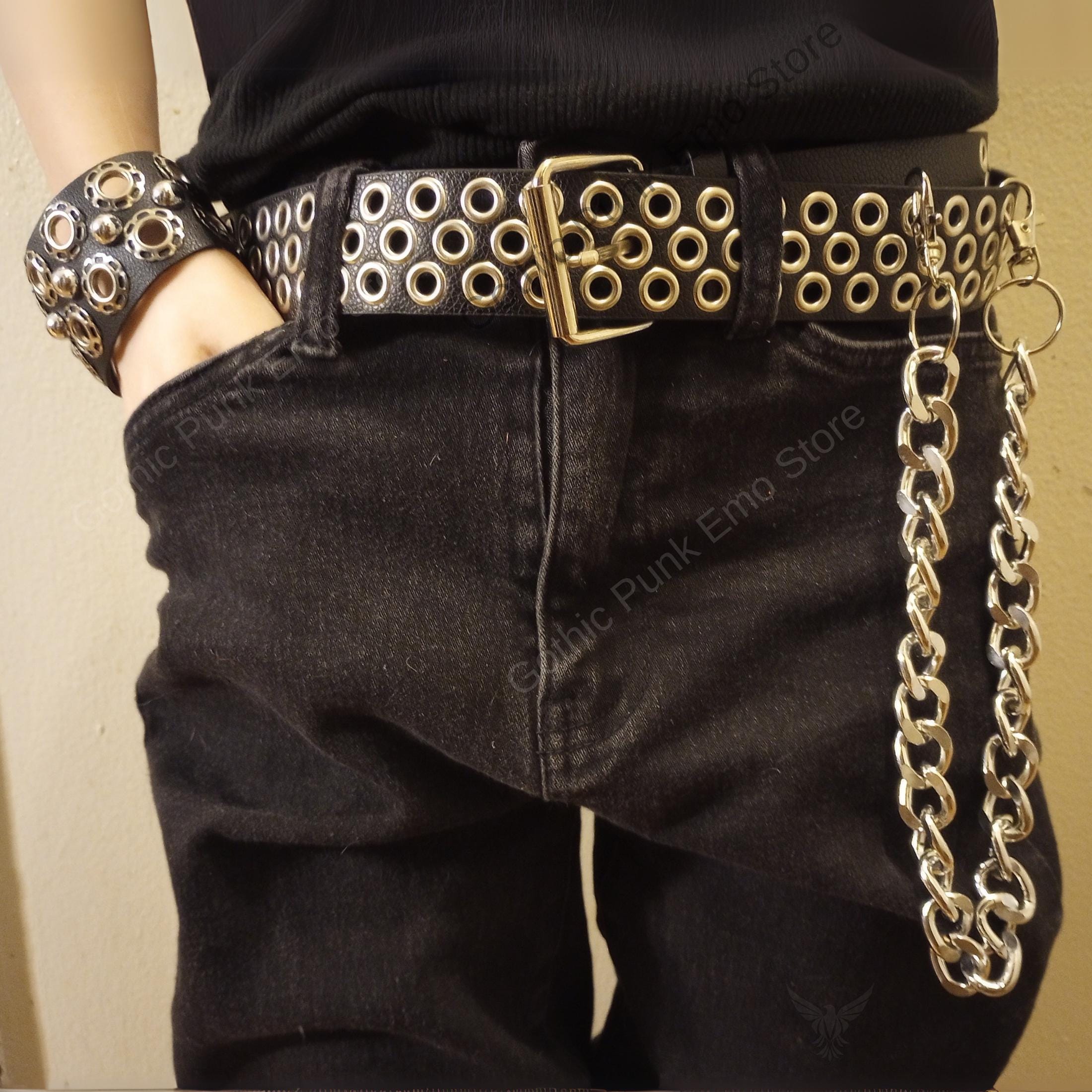 Grommet Vegan Leather Belt - Gothic, Punk, Emo, Cosplay - Etsy