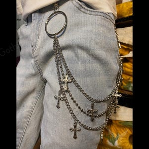 Cadena para cinturón y pantalones con anilla en forma de cruz gótica de 3 capas, estilo punk, gótico, grunge, años 90, estilo alternativo, para vaqueros, llavero, estilo hip hop y motero