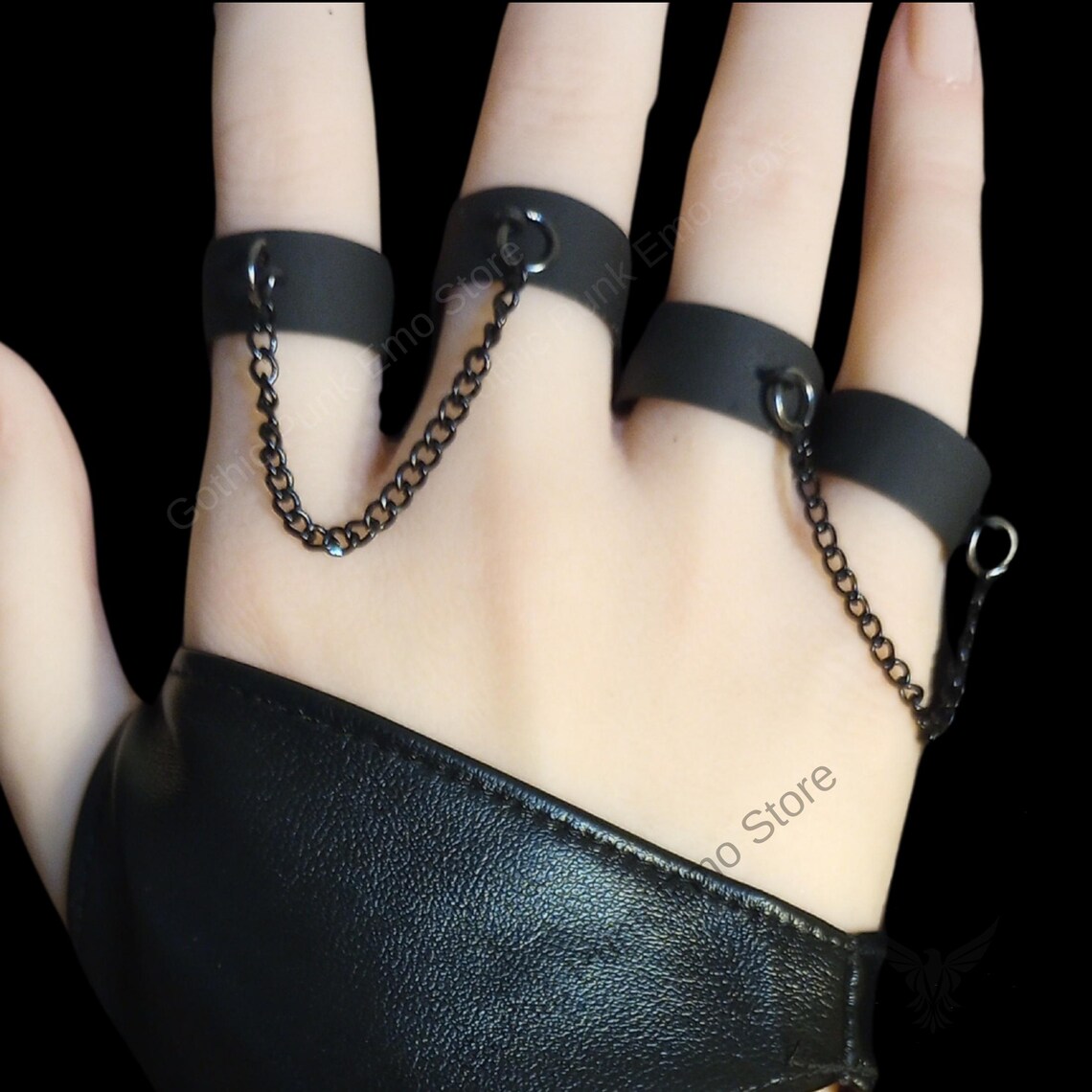 Black Chain Ring Set: Adjustable Punk Emo Jewelry - Etsy