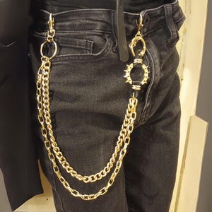 Cadena de billetera con pinchos, estilo gótico, con anilla en O en capas, dorada, para bolso, cinturón, pantalones, estilo punk, gótico, grunge, alternativo, para vaqueros, llaves, pantalones de motociclista, color plateado.