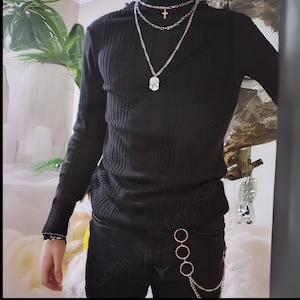 Cadena gótica de dos capas con anilla gruesa para billetera, cinturón, pantalones, estilo punk, gótico, grunge, años 90, alternativa para jeans, llavero, estilo motero, estilo urbano, hip hop.