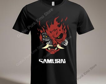 Johnny Silverhand Samurai Oni Mask T-Shirt • Cyberpunk 2077 Streetwear Shirt • Japanese Tee • Gamer Tee