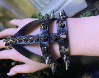 Spiked Faux Leather Bracelet: Dark Academic Punk Rock  display picture 1