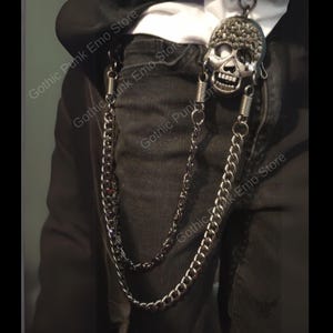 Cadena para billetera, heavy metal, gótico, con pinchos, capas, anillo en O, cinturón, pantalones, calavera, punk, gótico, grunge, años 90, alternativa, vaqueros, llavero, apocalipsis motero.