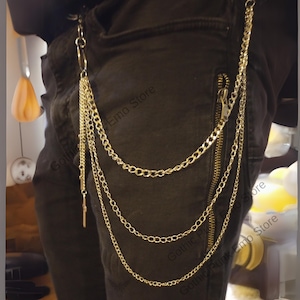Cadena para cinturón y pantalones con anilla en forma de cruz gótica de 3 capas, estilo punk, gótico, grunge, años 90, estilo alternativo, para vaqueros, llavero, estilo hip hop y motero