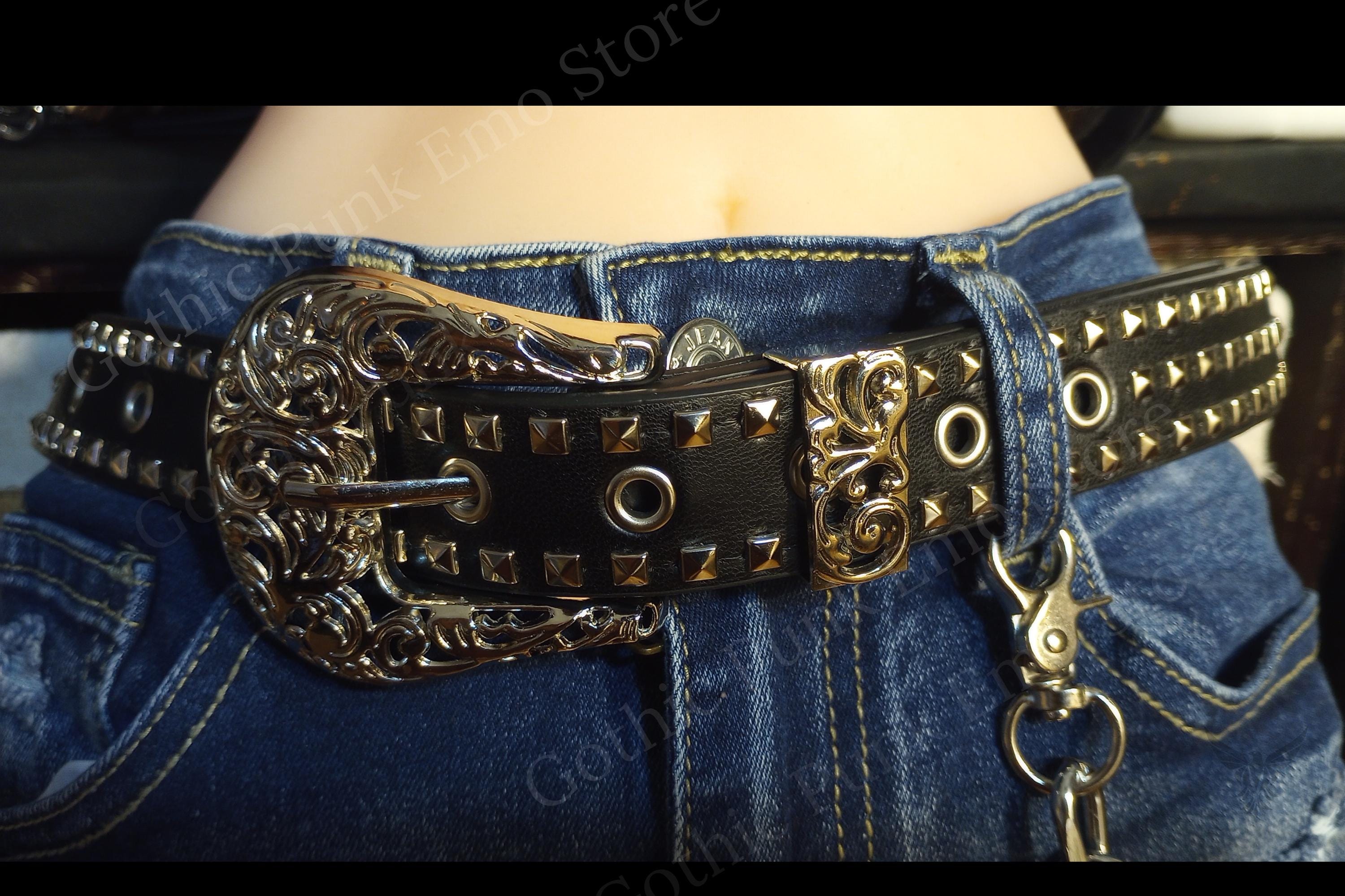 Rivet Studded Belt: Black Faux Leather Gothic Punk Style - Etsy