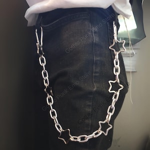 Cadena para billetera gótica con estrellas en colores pastel, estilo gótico, para centro comercial, anillo en O, cinturón para pantalones, cadena para pantalones, estilo punk, gótico, grunge, años 90, cadena para llaves de vaqueros, collar de motociclista y hip hop.