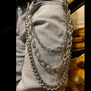 Cadena para cinturón y pantalones con anilla en O de 3 capas, estilo gótico, estilo punk, gótico, grunge, años 90, estilo alternativo, para jeans, llavero, estilo hip hop y motero