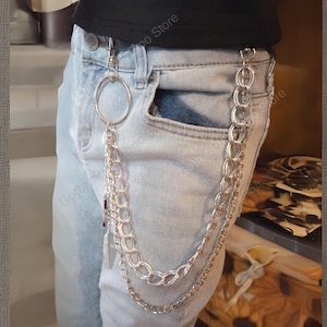Cadena para pantalones con anilla en O, cadena emo de hojas, estilo gótico punk rock, cadena para festivales "Cuando éramos jóvenes", cinturón para billetera, llavero para jeans góticos de los 90, estilo motero.