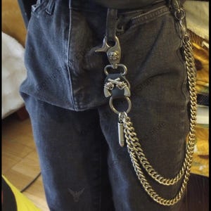 Cadena de metal pesado con pinchos, estilo gótico, con capas, billetera, cinturón, pantalones, bala, pistola, punk, gótico, grunge, años 90, vaqueros alternativos, emo, llaves, motociclista, ropa de calle, cadera