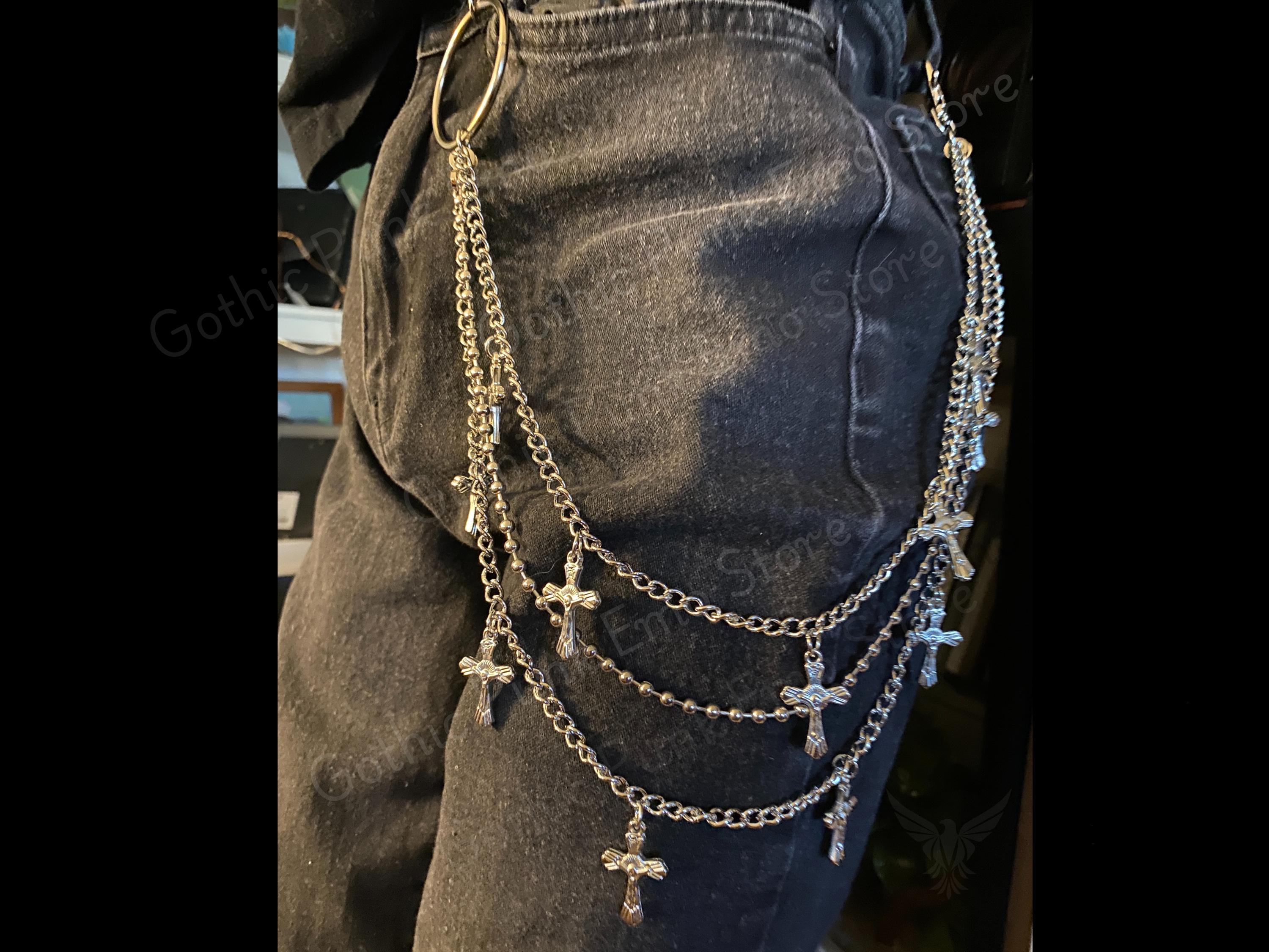 Cadena Para Pantalones Con Cruces De Acero Inoxidable | Accesorio Estilo Gótico Punk, Para Vaqueros, Faldas, Hombre Y Mujer