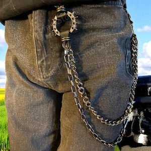 Cadena para cinturón y pantalones con anilla en forma de O con pinchos en capas góticas, estilo punk, gótico, grunge, años 90, estilo alternativo, para jeans, llavero, estilo hip hop y motero