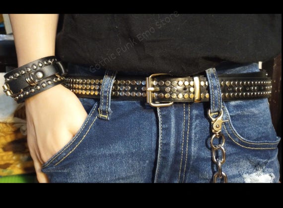 Skinny Rivet Belt: Black Faux Leather Punk Rock Style - Etsy display picture 1