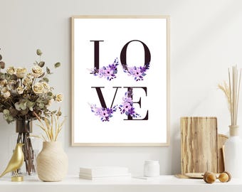 Love Wall Art Printable PDF | Romantic Minimalist Home Decor | Modern Love Quote Print | Digital Download | Instant Wall Art | Floral Decor
