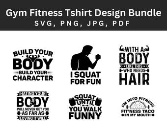 Gym Fitness T-Shirt Design Bundle | 6 Designs | Workout Motivational Designs
