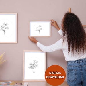 Minimalist Floral Line Drawing Print | Black and White Botanical Wall Art | Simple Modern Flower Illustration | Digital Download Poster