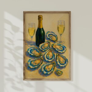 Oyster Celebration Posters, Oysters Lemons Kitchen Decor, Restaurant Wine Sea Food Prints,  Oyster Club, Champagne Print, Cart Print.
