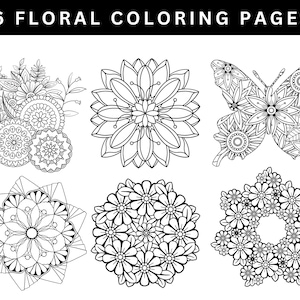 Floral Coloring Pages | Intricate & Relaxing Flower Designs for Mindfulness and Stress Relief | Printable Digital Download