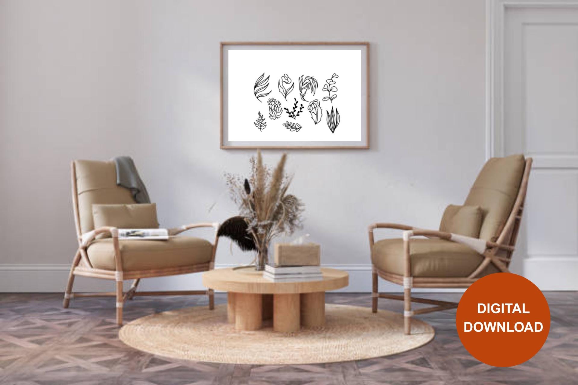 Minimalist Botanical Line Art Print | Modern Floral Poster (digital ...