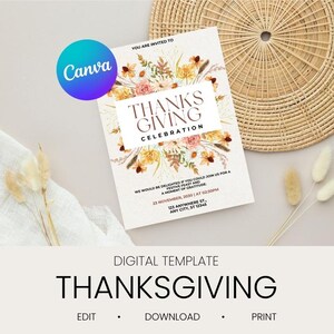 Thanksgiving Einladungskarte Vorlage / Abendessen einladen / Party Einladung / Digitale Einladung / Sofortiger Download / Canva Vorlage / Bearbeitbare Vorlage
