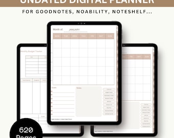 Vertical Undated Digital Planner | Fully Hyperlinked for GoodNotes, Notability | Daily, Weekly, Monthly Organizer