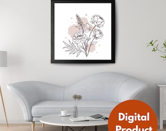 Blush Floral Line Art Print | Minimalist Flower Illustration (Digital Download)