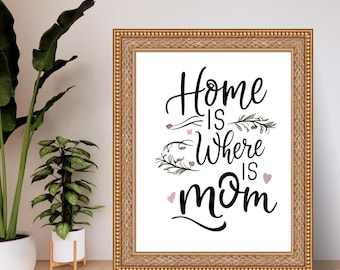 Home Is Where Mom Is Print, Floral Mother's Day Wall Art (Digital Download)
