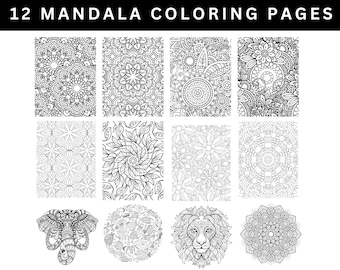 12 Mandala Coloring Pages | Intricate Stress Relief Designs (Digital Download)