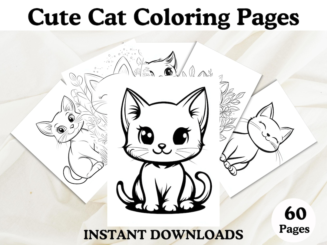 Cute Cat Coloring Pages for Kids, Kid's Cat Coloring Sheets, Printable ...