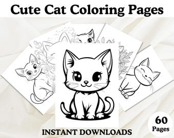 Cute Cat Coloring Pages For Kids, Kid's Cat Coloring Sheets, Printable Coloring Book For Cat Lovers Printable Kitten Designs Activity Sheets