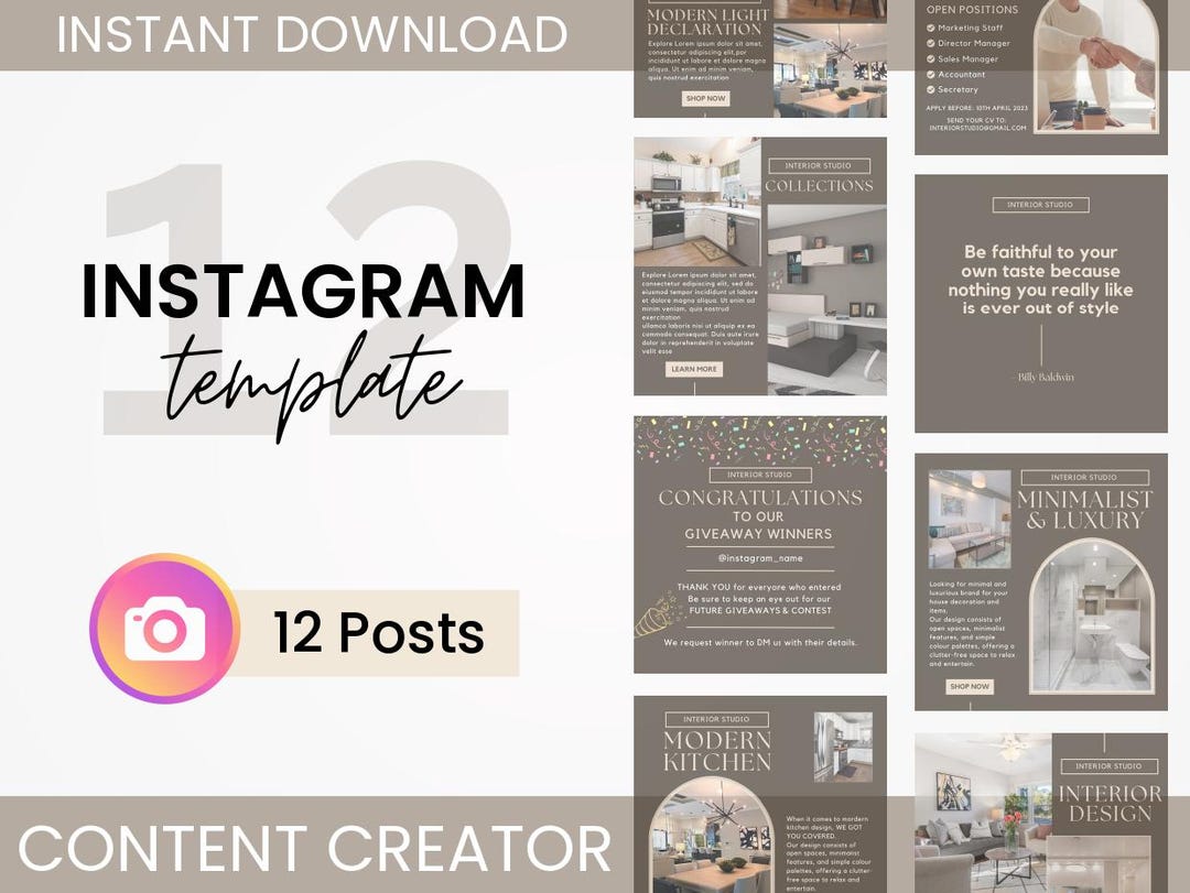 Interior Design Instagram Post Template, Canva Editable (instant ...