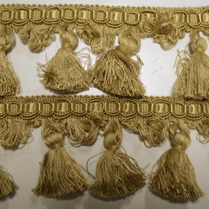 EN100/04 Antique Gold 2.75 inch Classical Elements Tassel Fringe Trim with Decorative Band