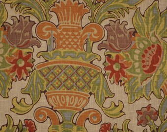 Lutron Vintage 1612 100% Linen Damask Floral Fabric