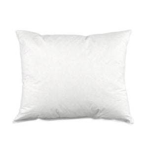 May include: A white pillow with a smooth, soft fabric cover. The pillow is rectangular and has a slightly rounded shape.