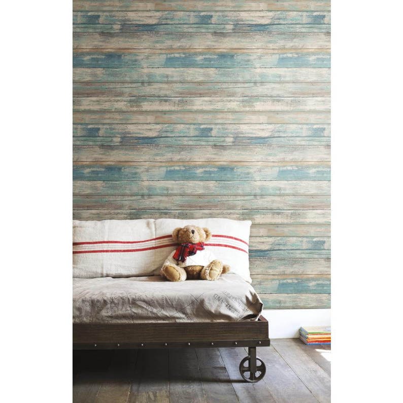 Blue Distressed Wood Peel and Stick Wall Decor