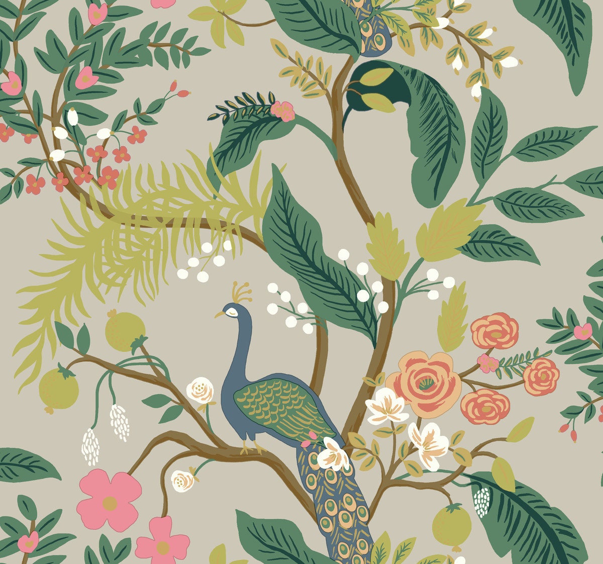 RI5171 Rifle Paper Co Linen Peacock Wallpaper