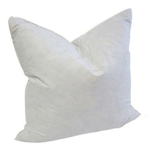May include: A large, square white pillow with a soft, puffy appearance. The pillow is filled and has a slightly wrinkled texture, suggesting a comfortable and inviting feel. The pillow is designed for use on a bed or sofa.