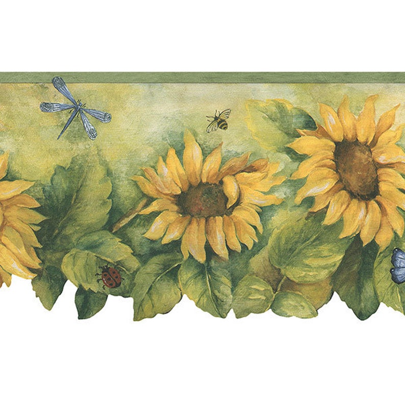 BG71361DC Country Sunflower Insects Floral Wallpaper Border image 1