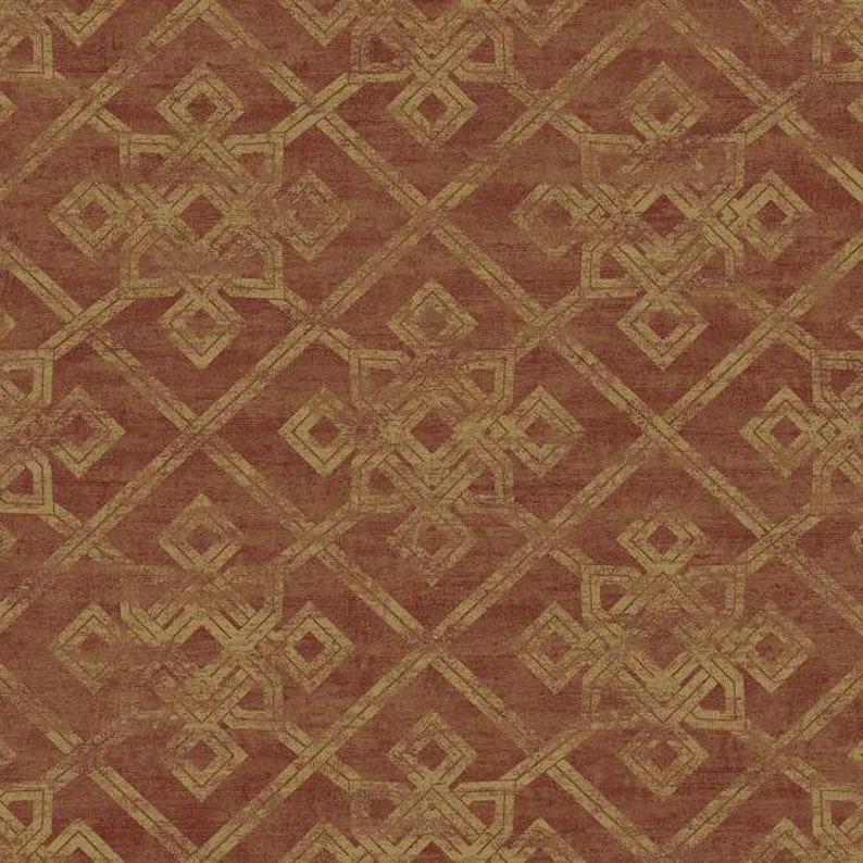 AD1288 Metallic Gold Geometric on Rusted Red Wallpaper Yard