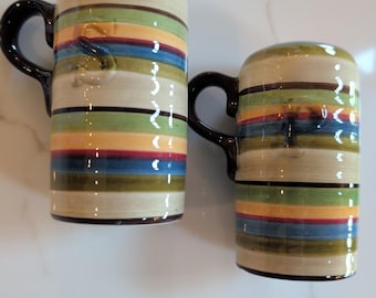 Tabletops Unlimited Los Colores Salt & Pepper Shaker Set Rainbow Stripes Ceramic