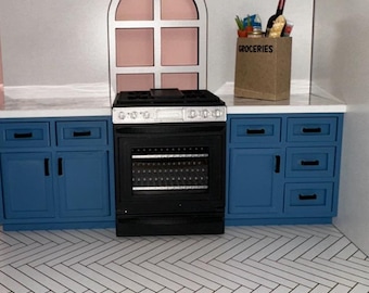 Miniatura per casa delle bambole con fornello a gas moderno in scala 1:12