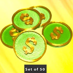 Green & Gold Silk Game Tokens - 50 Shiny PLA Coins for Board Games, Poker, Counters, or Tabletop Play
