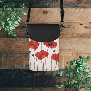 Bolso bandolera floral para celular, bolso de amapolas rojas para el Día de la Madre, bolso de cuero sintético para artículos esenciales, bolso de viaje, regalo para ella