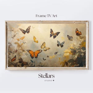 Butterfly Frame TV Art, Vintage Spring Garden Painting, Summer TV Screensaver
