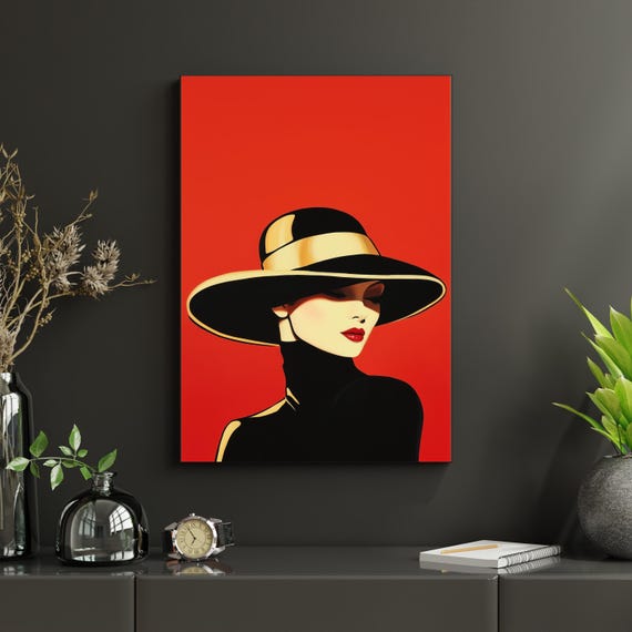 Mysterious Woman in Wide Brim Hat – Elegant Fashion Wall Art 