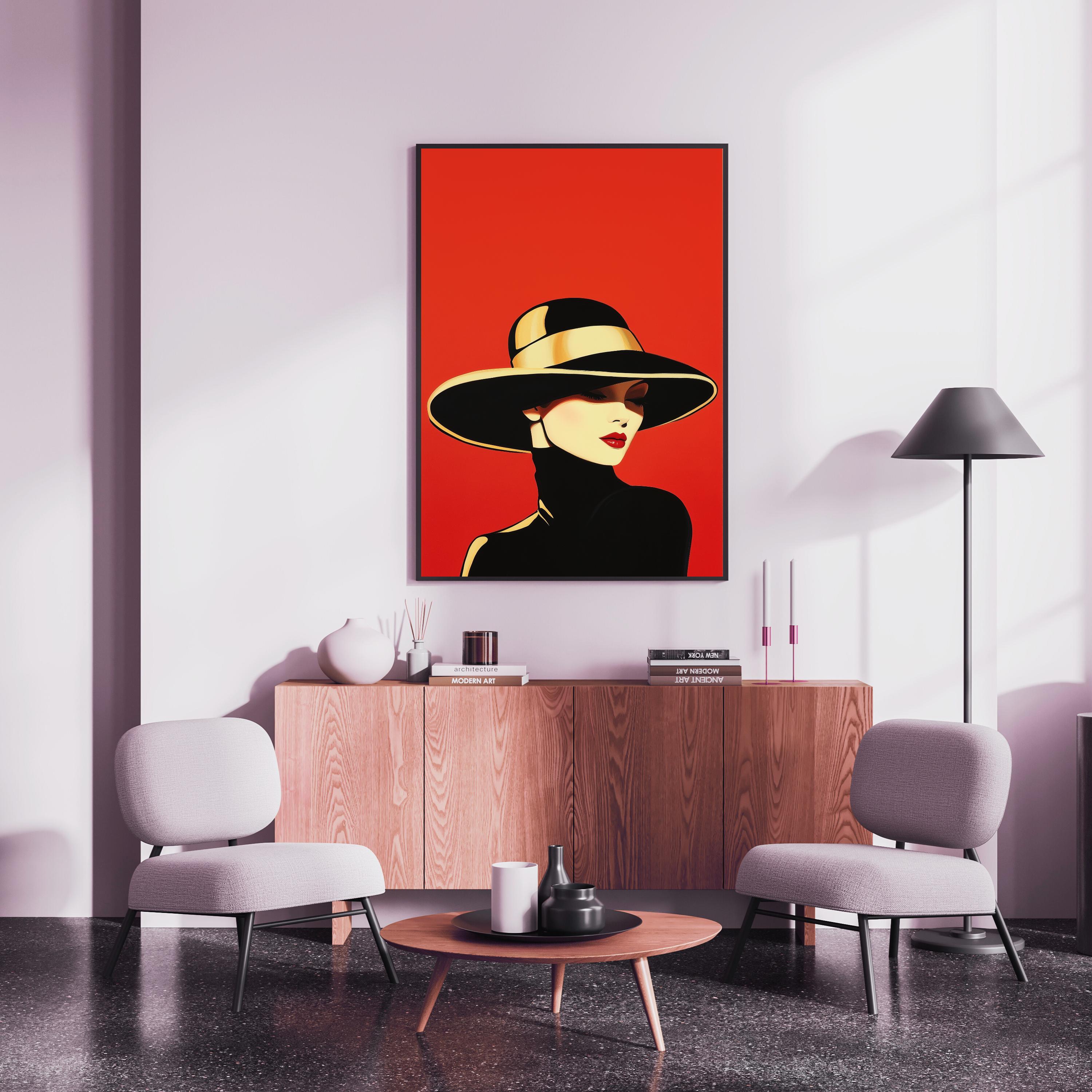 BLACK WIDE BRIMMED HAT, ROMANTIC HEROINE PORTRAIT STORYBOOK MYSTERIOUS VINTAGE A striking black and white portrait of a woman wearing a  main image 2