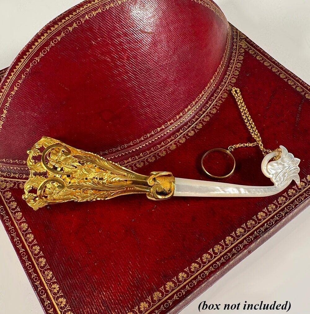 Antique French mid 19th C Posey Holder, Tussie-Mussie, Bouquet with Carved Pearl