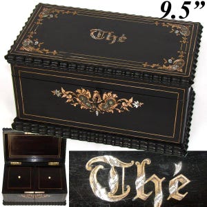 Gorgeous Antique French Charles X Era Double Well Tea Caddy, Boulle Style Inlay