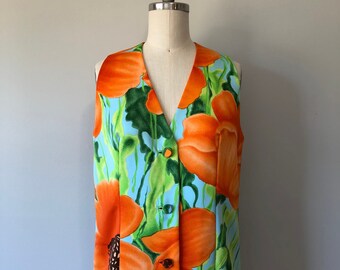 Vibrant Floral Go Go Dress / Vintage 60s Mod Dress / Orange Flower Top / Vintage Vacation Wear / Spring Summer Beach Dress